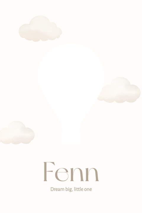 Neutraal geboortekaartje met doorkijkje luchtballon wolkjes