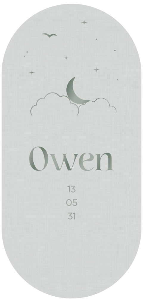 Geboortekaartje ovaal groen met hoogglans maantje