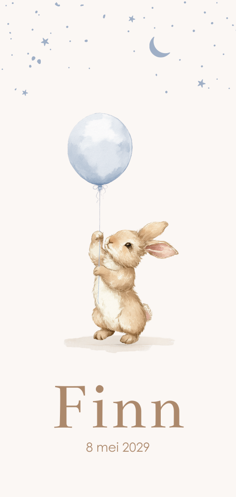 Geboortekaartje jongen konijntje met blauwe ballon