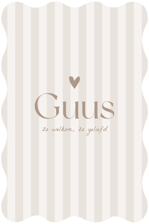 Beige geboortekaartje met golvende rand en streepjes