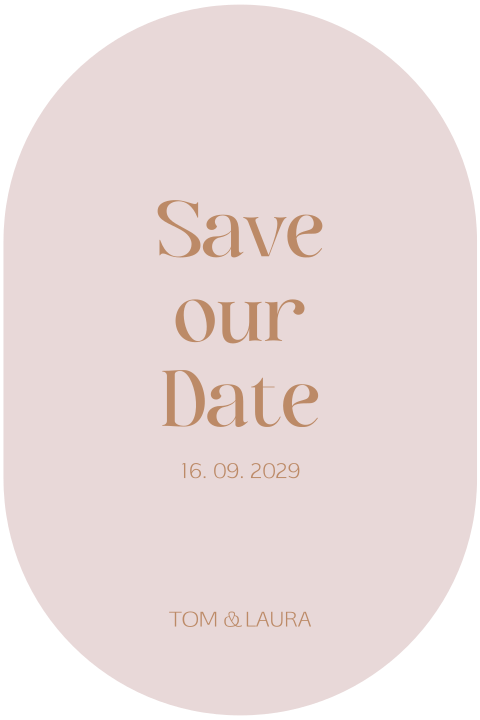 Ovalen save the date kaart lichtroze en oranje