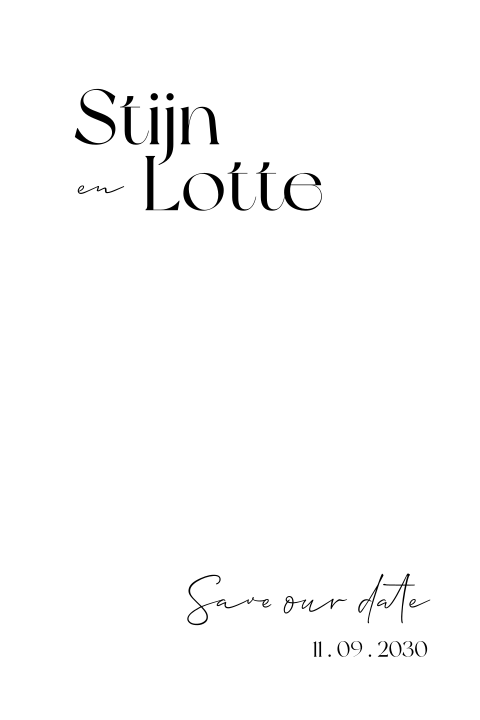 Minimalistische save the date zwart wit