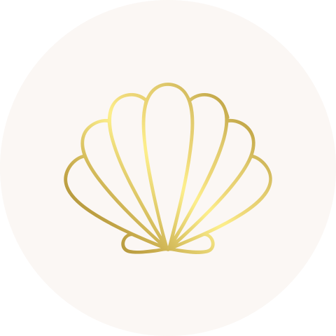 Sluitsticker strand met gouden schelpje