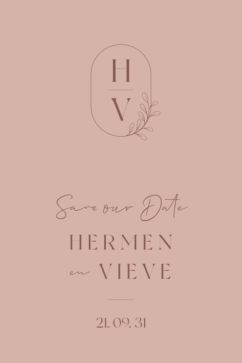 Save the date met monogram zacht terracotta