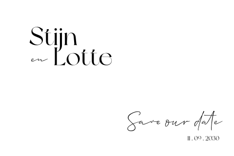 Typografische save the date kaart zwart wit