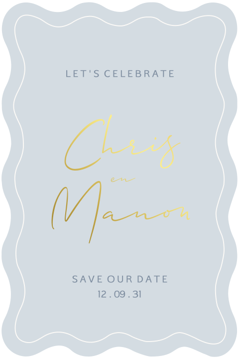 Luxe save the date kaart golfrand en goudfolie lichtblauw