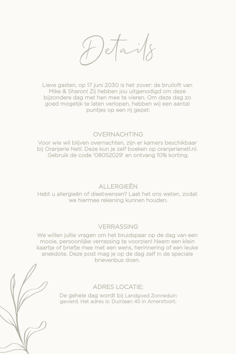 Extra informatiekaartje offwhite met blaadje