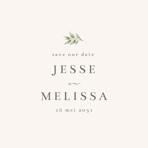 Minimalistische save the date kaart met olijftakje