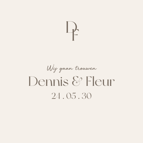 Beige trouwkaart minimalistisch met initialen