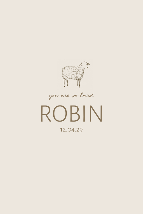 Beige geboortekaartje met illustratie schaapje