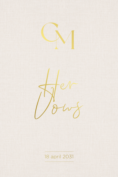 Gelofteboekje voor bruiloft met linnen achtergrond en goudfolie