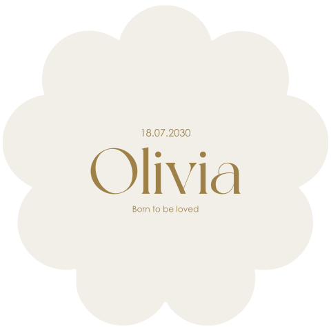Bloemvormig geboortekaartje rond beige