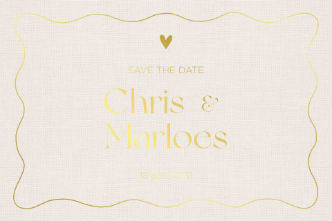 Linnenlook save the date kaart met golflijn en goudfolie