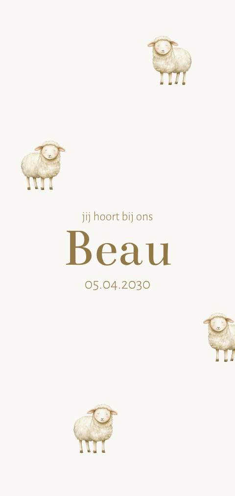 Lief geboortekaartje met aquarel schaapjes print