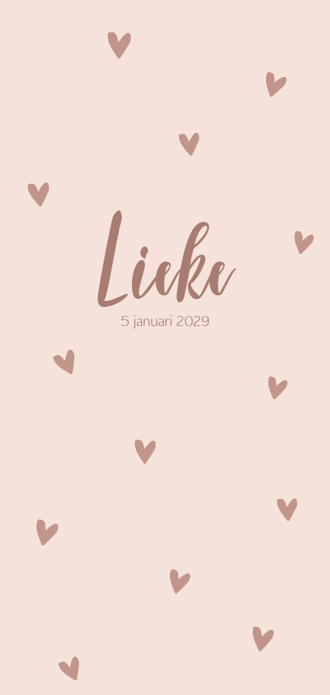 Terracotta roze geboortekaartje meisje met hartjes