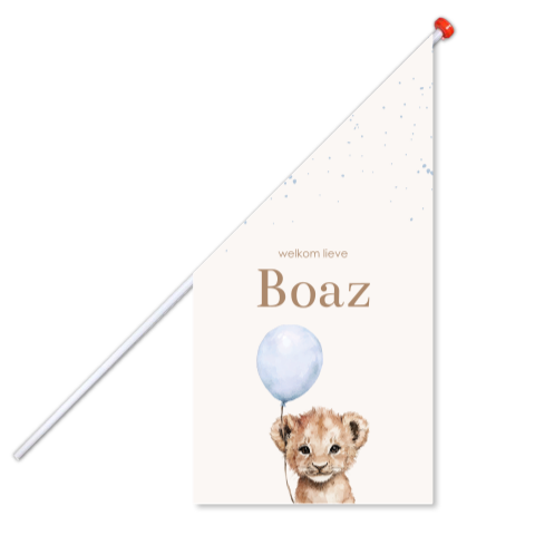 Geboortevlag baby leeuwtje met blauwe ballon