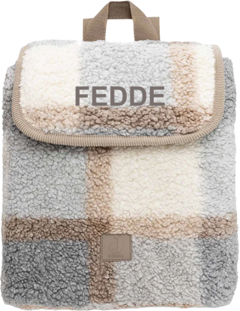 Bruine teddy rugzak ruit met naam