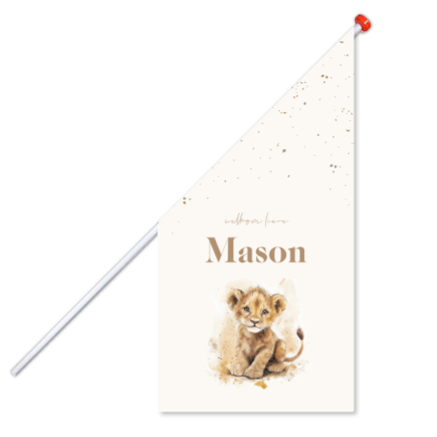Vlag voor geboorte met lief leeuwtje in naturel tinten