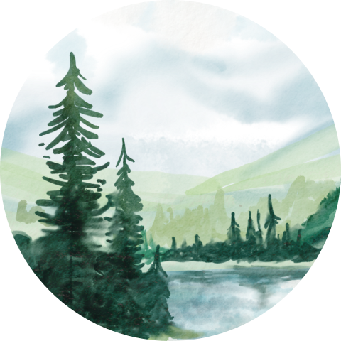 Sluitsticker met landschap aan een meer.