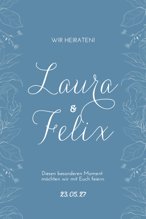 Hochzeitseinladung in blau mit weißen Blumen - Blooming Aisle