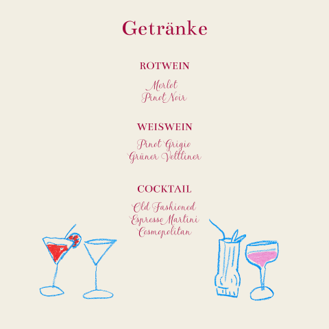 Getränkekarte mit blauen Zeichnungen - Drawn with Love