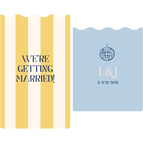  Hochzeitseinladung als Stapelkarte mit gelben Streifen - Disco & Düne