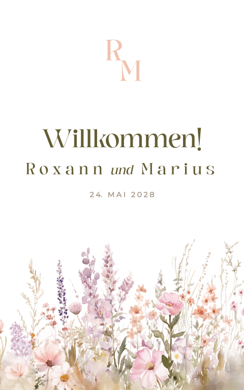 Willkommensschild zur Hochzeit mit Aquarell-Blumen - Summer Chique