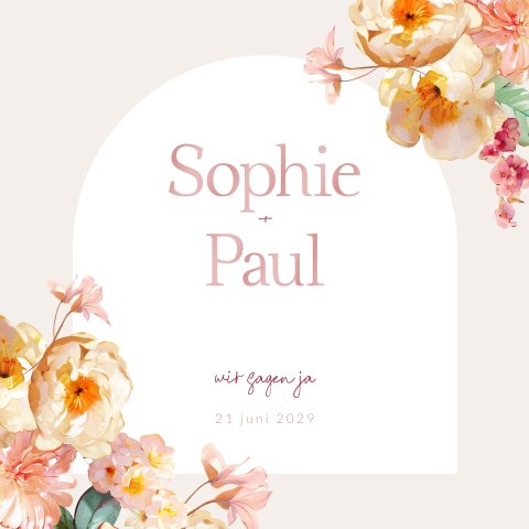 Hochzeitseinladung mit orangen Aquarell-Blumen - Romantic Peach