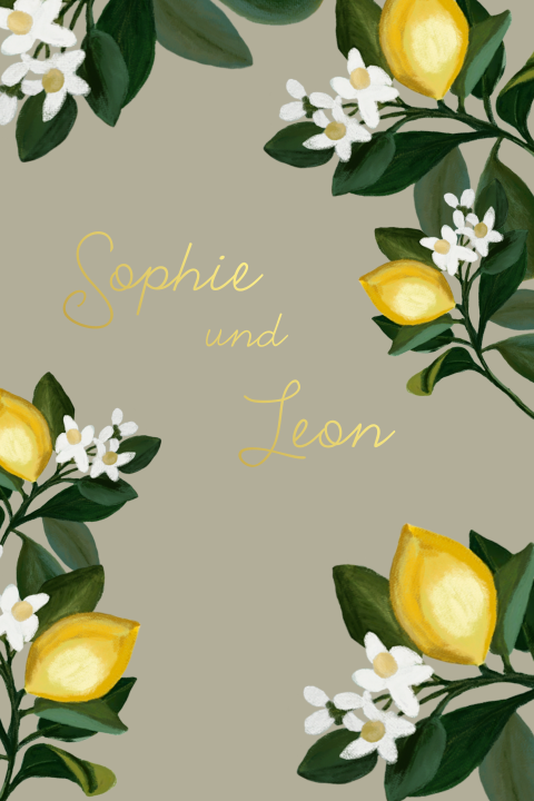 Hochzeitseinladung mit Zitronen und Goldfolie - Lemoncello