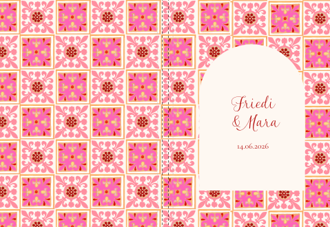 Gästebuch mit rosa-orangen Ornamenten - Spanische Fliesen