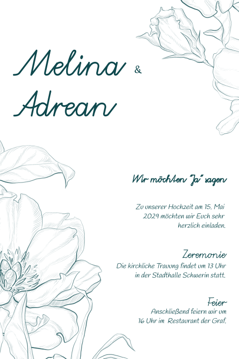 Hochzeitseinladung mit grünen Blumen - Whispering Poppies 