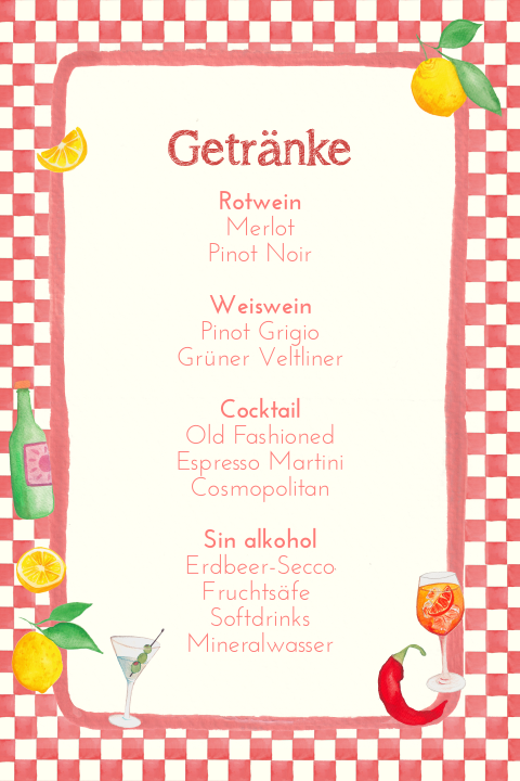 Getränkekarte mit Schachbrettmuster - Italienischer Sommer