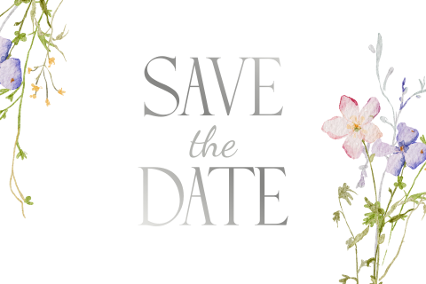 Save-the-Date Karte mit Silberfolie und Blumen - Close to You
