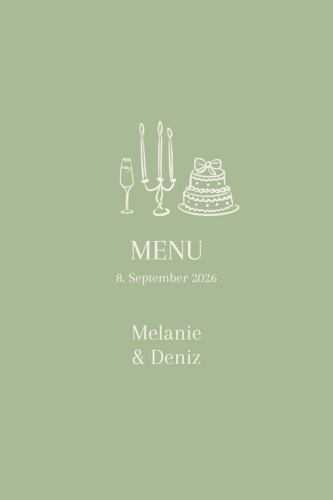 Menükarte in grün mit Hochzeitszeichnungen - Green Bliss
