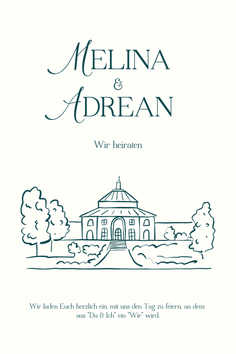 Hochzeitseinladung mit türkisen Zeichnungen - Home of Hearts