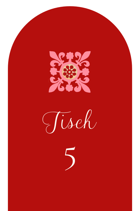 Tischnummern in rot mit Ornamenten - Spanische Fliesen