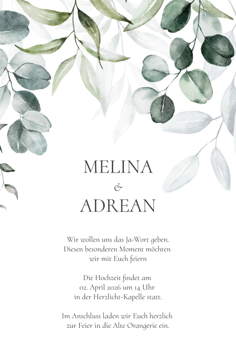 Hochzeitseinladung mit zartem Eukalyptus - The Classic 