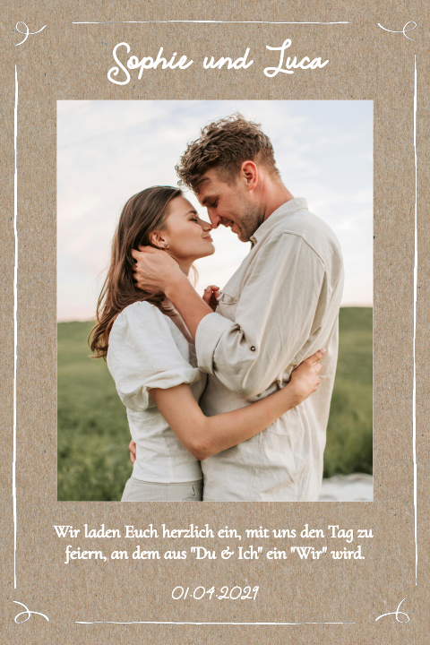 Hochzeitseinladung aus rustikalem Kraftpapier - Just Us 