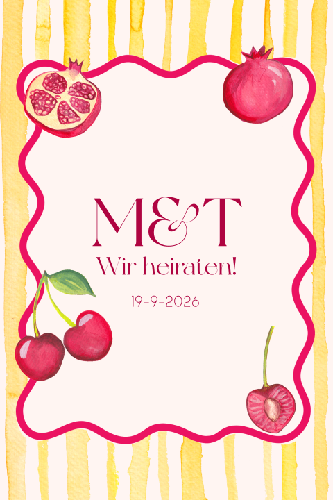 Hochzeitseinladung mit Streifen & Kirschen - Fruchtcocktail