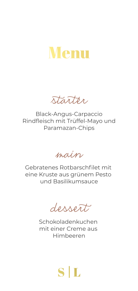 Menükarte mit braunen und goldenen Details - Harmonic Flow