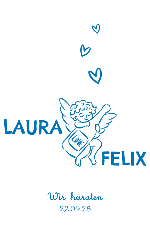 Hochzeitseinladung mit romantischen Zeichnungen - Cupid Delivery 