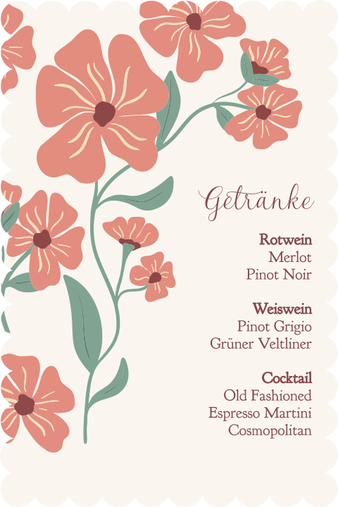 Getränkekarte mit abstrakten Blumen - Coral Bloom