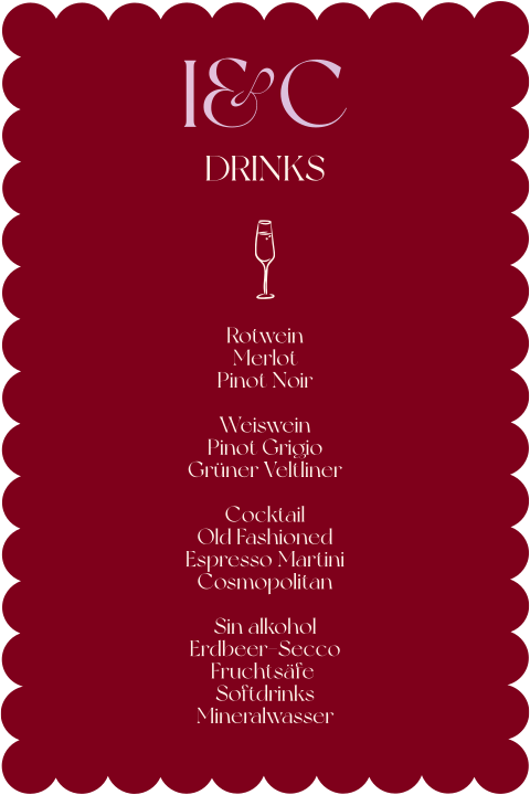 Getränkekarte in bordeauxrot mit gepunktetem Rand - Red Velvet