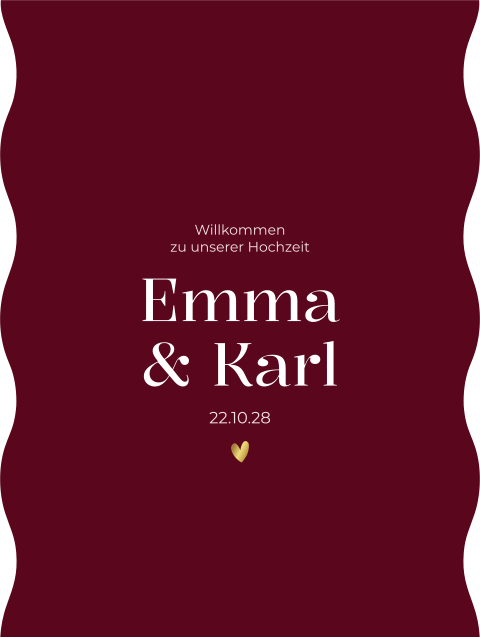 Willkommensschild mit welligem Rand in bordeaux - Ruby Red