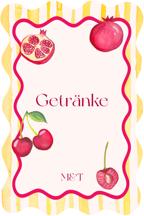 Getränkekarte mit Streifen & Kirschen - Fruchtcocktail