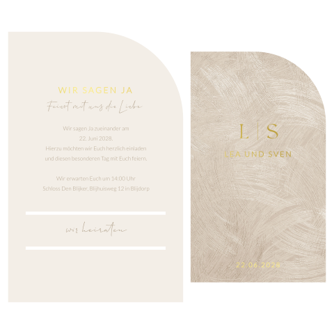  Hochzeitseinladung als Einsteckkarte mit Gold - Textured Love