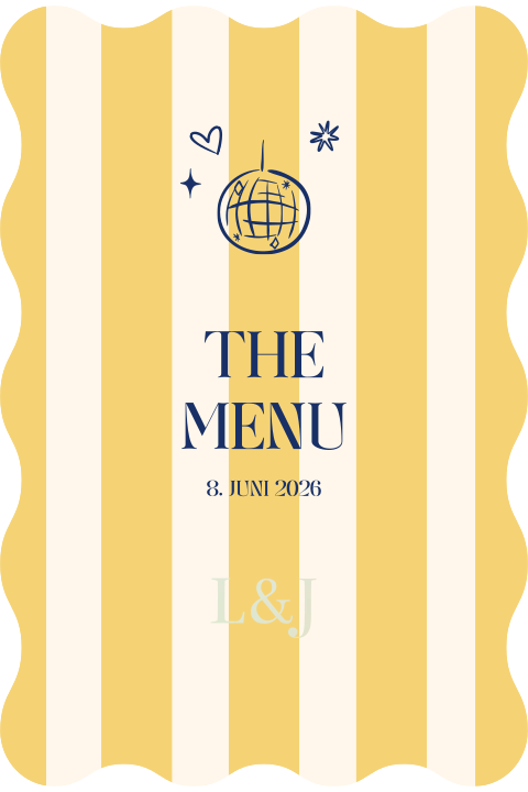 Menükarte mit gelben Streifen und gewelltem Rand - Disco & Düne