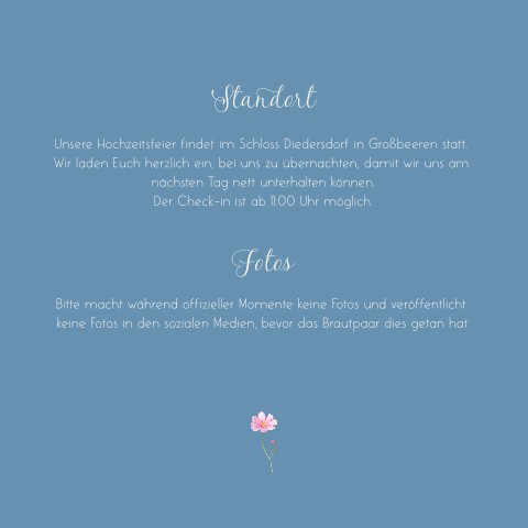 Einlegeblatt zur Hochzeitseinladung in blau - Floral Whispers