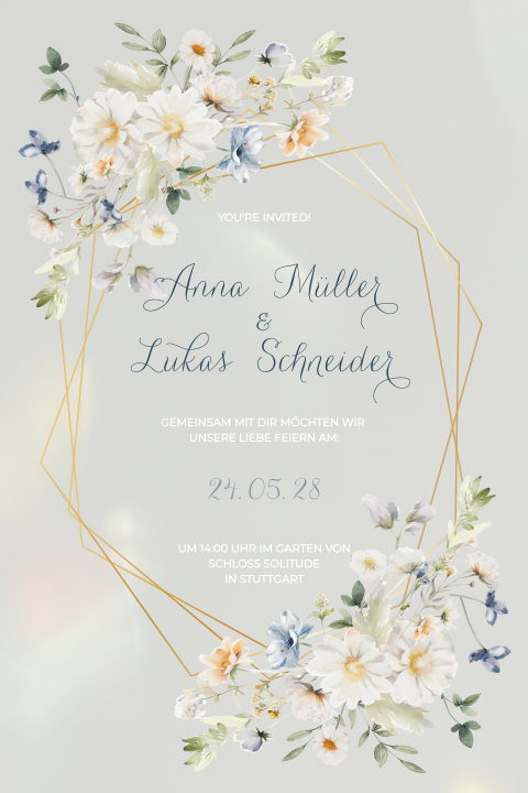 Hochzeitseinladung aus Acryl mit Blumen & Rahmen - Serene Garden