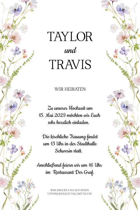 Hochzeitseinladung mit sanftem Blumen-Design - Flower Bouquet